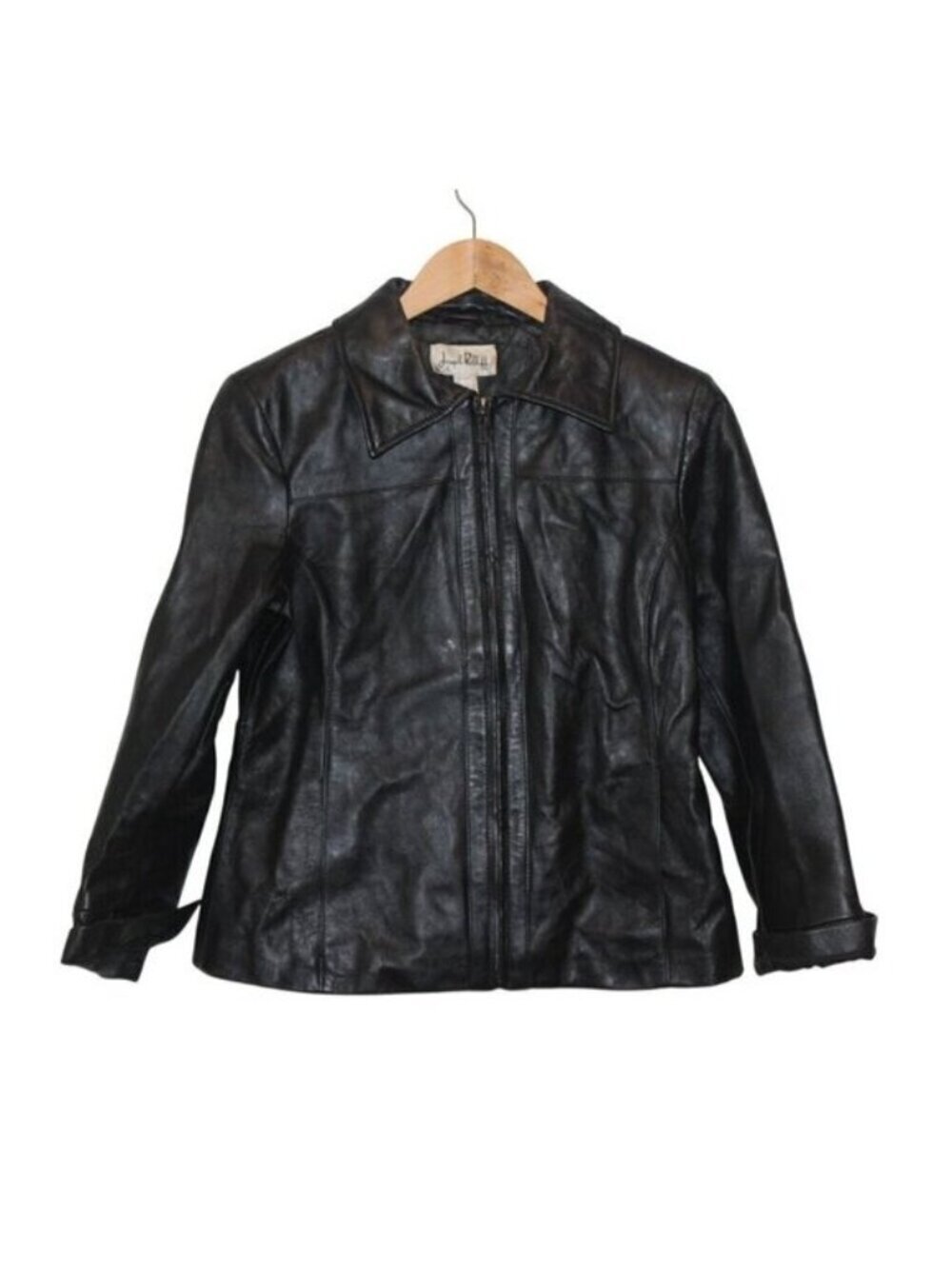 Joseph Ribkoff Black  Leather Minimalist Jacket Women size 10 Old Money
